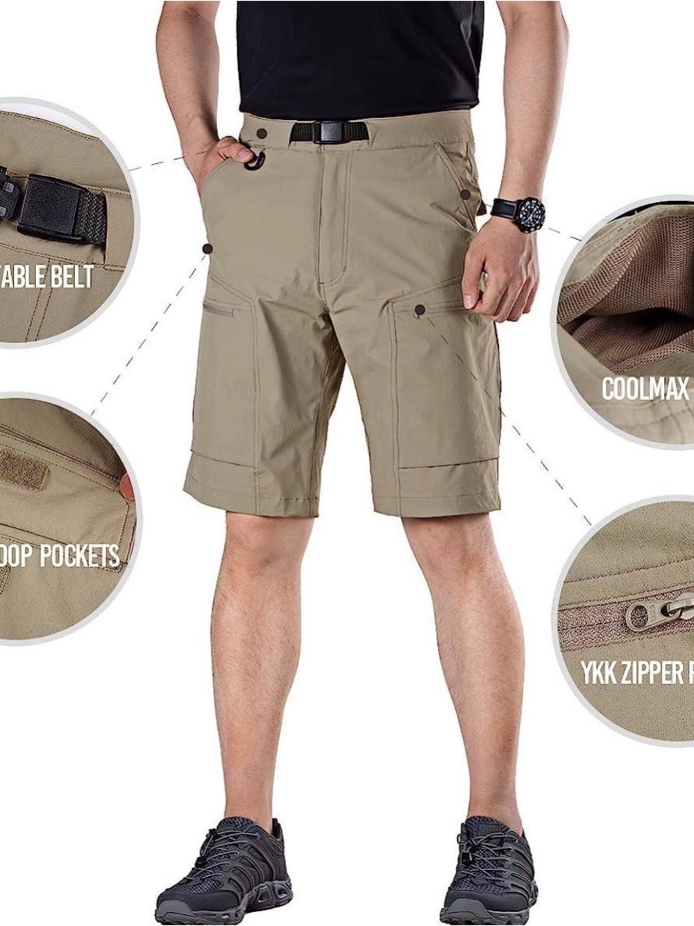 Free Soldier Men's Cargo Shorts in Khaki Tan with Black Belt